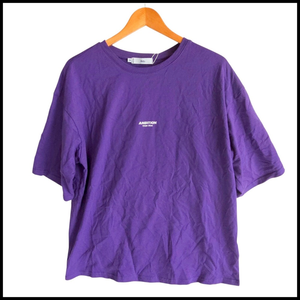 Adika Purple Graphic T-Shirt Casual Short Sleeve Top Ambition Carpe Diem M NWT